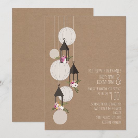 Cardstock Geïnspireerd Bloemen Lantaarns Trouwen Kaart (Voorkant / Achterkant)