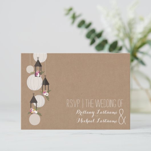 Cardstock Geïnspireerd Bloemen Lantaarns Wedding R RSVP Kaartje (Staand voorkant)