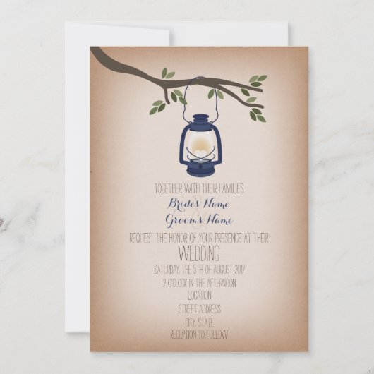 Cardstock Geïnspireerd Blue Camping Lantaarn Weddi Kaart (Voorkant)