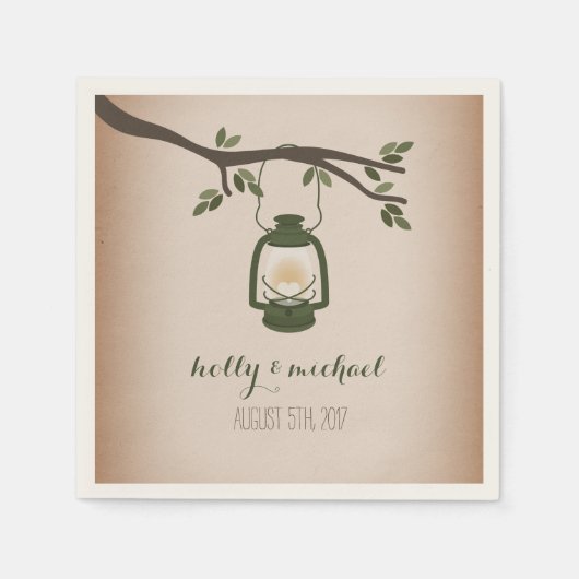 Cardstock Geïnspireerd Green Camping Lantern Weddi Servetten (Voorkant)