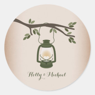Cardstock Geïnspireerd Groene Camping Lantaarn Ronde Sticker