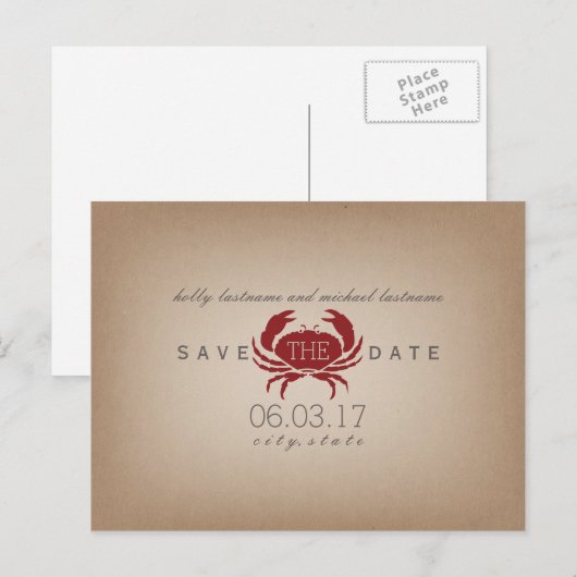 Cardstock Geïnspireerd Krab Bruiloft Save The Date Aankondigingskaart (Voorkant / Achterkant)
