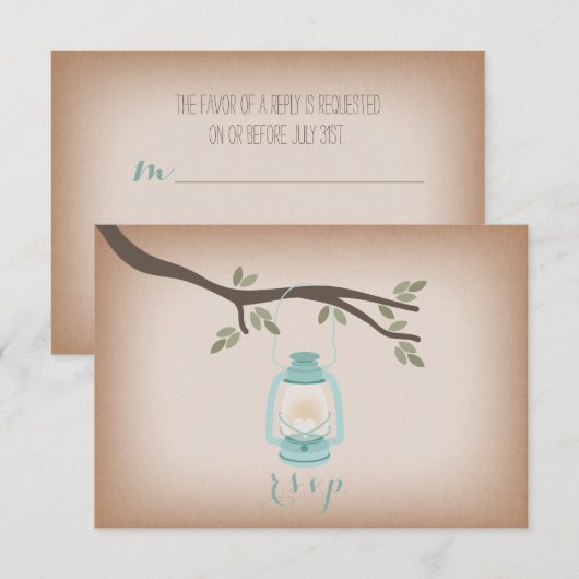 Cardstock geïnspireerd op lichtblauw lantaarn RSVP (Voorkant / Achterkant)