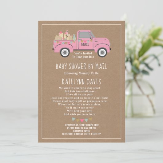 Cardstock geïnspireerd roze vrachtwagen Baby showe Kaart (Staand voorkant)