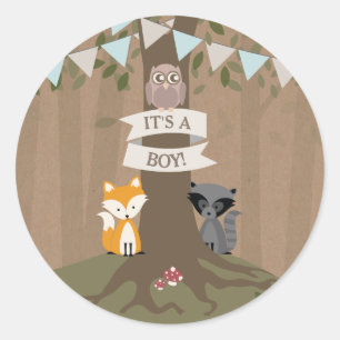 Cardstock Geïnspireerd Woodland Baby shower Boy Ronde Sticker