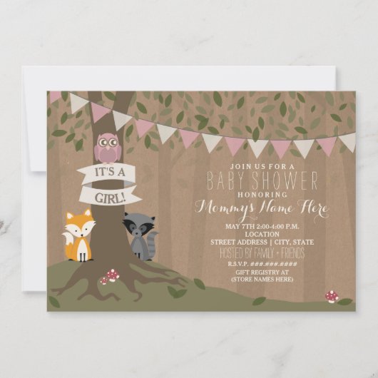 Cardstock Geïnspireerd Woodland Baby shower - Meis Kaart (Voorkant)