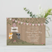Cardstock Geïnspireerd Woodland Baby shower - Meis Kaart (Staand voorkant)