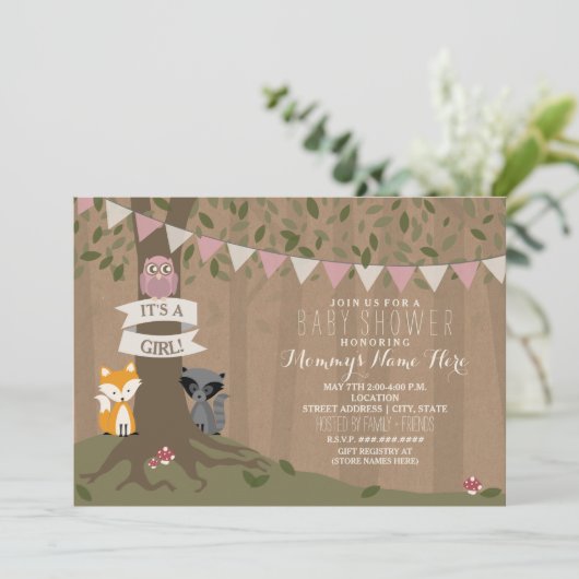 Cardstock Geïnspireerd Woodland Baby shower - Meis Kaart (Staand voorkant)