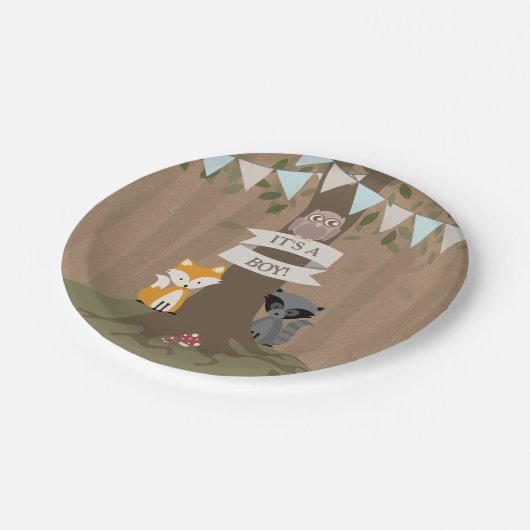 Cardstock geïnspireerd Woodland Boy Baby shower Papieren Bordje (Gekanteld)