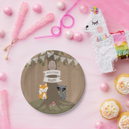 Cardstock geïnspireerd Woodland Neutral Baby showe Papieren Bordje (Feest)