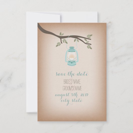 Cardstock geïnspireerde blauwe lantaarn bespaart d save the date (Voorkant)