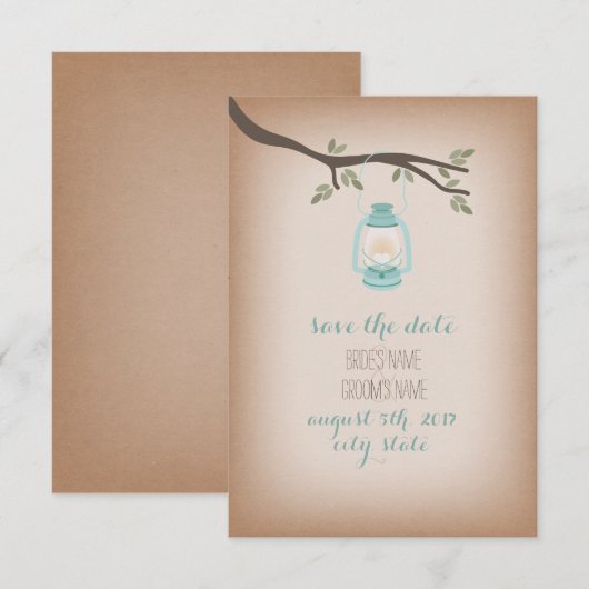 Cardstock geïnspireerde blauwe lantaarn bespaart d save the date (Voorkant / Achterkant)