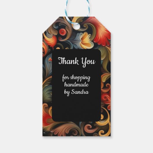 Care Gift Label Rosepaint Rosemaling 2 van 6 Cadeaulabel (Voorkant)