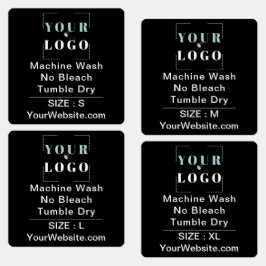 Care Instructions and Size Square Black Clothing Labels