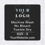 Care Instructions and Size Square Black Clothing Labels (Design 1)