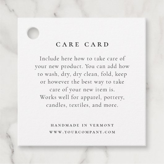 Care Kaart Label met Logo of Branding (Voorkant)