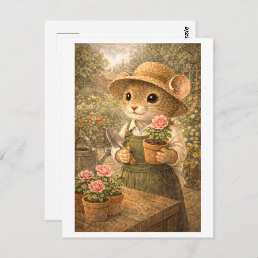 Career Mouse as Gardener Briefkaart (Voorkant / Achterkant)