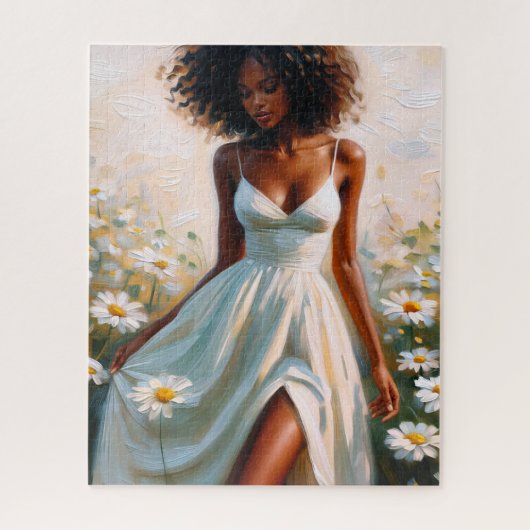 Carefree Black Woman Among Daisies Legpuzzel (Verticaal)
