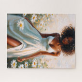 Carefree Black Woman Among Daisies Legpuzzel (Horizontaal)