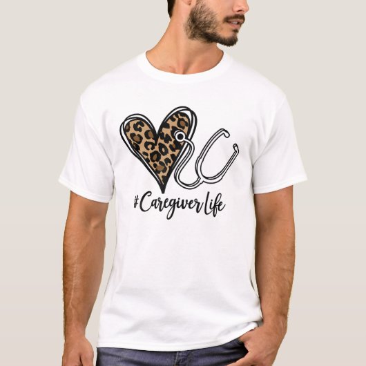 Caregiver Leopard Heart Stethoscope T-shirt (Voorkant)