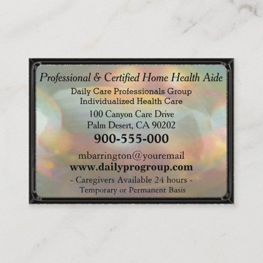 Caregiver Service Ruby Elegant Visitekaartje (Achterkant)