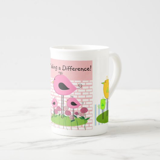 Caregiver Whimsical Birds Porselein Kop (Voorkant rechts)