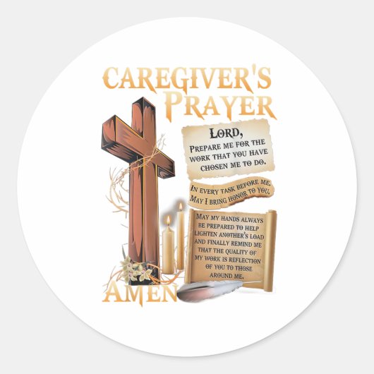 Caregivers Prayer Christian Cross Faith Hope Love Ronde Sticker (Voorkant)