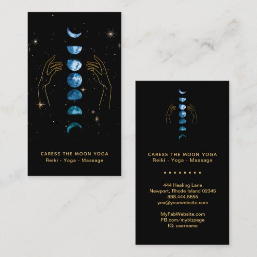 *~* Caress Moon Blue Blauwgroen Phases + Hands Sta Visitekaartje (Voorkant / Achterkant)