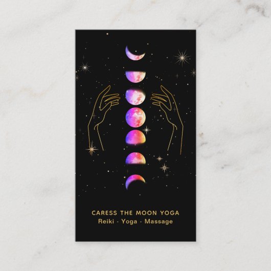 *~* Caress Moon Blue Pink Phases + Hands Star Visitekaartje (Voorkant)