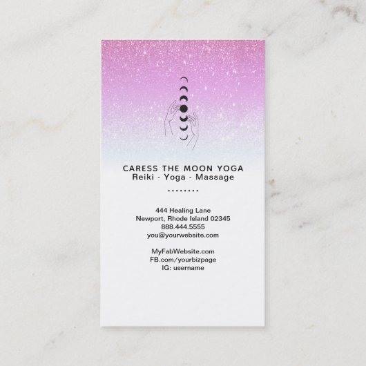 *~* Caress Moon Phases + Hands Celestial Glitter Visitekaartje (Achterkant)