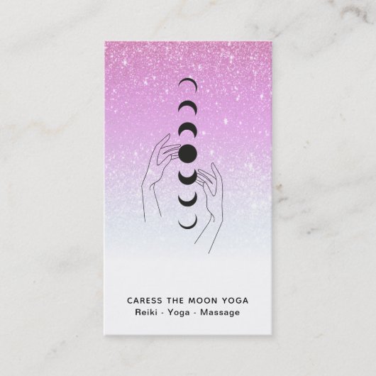 *~* Caress Moon Phases + Hands Celestial Glitter Visitekaartje (Voorkant)