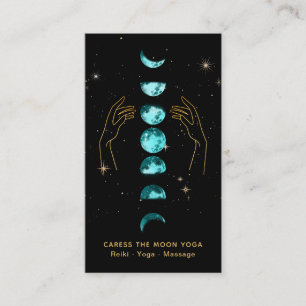 *~* Caress Moon Turquoise Blue Phases + Hands Star Visitekaartje