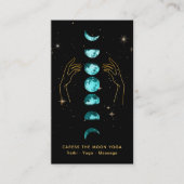 *~* Caress Moon Turquoise Blue Phases + Hands Star Visitekaartje (Voorkant)