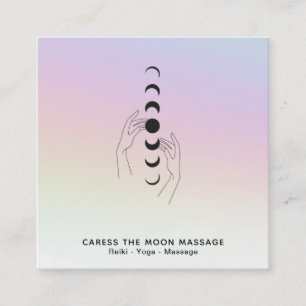 *~* Caress the Moon Phases Celestial Hands Rainbow Vierkante Visitekaartje