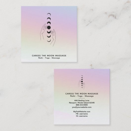*~* Caress the Moon Phases Celestial Hands Rainbow Vierkante Visitekaartje (Voorkant / Achterkant)