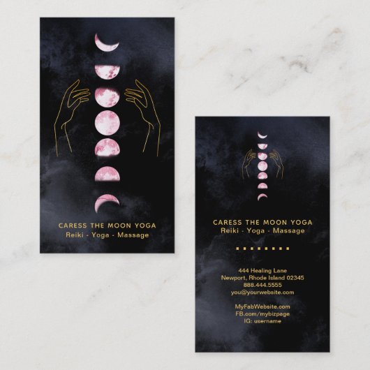 *~* Caress the roze moon Phases + Hands Celestial Visitekaartje (Voorkant / Achterkant)