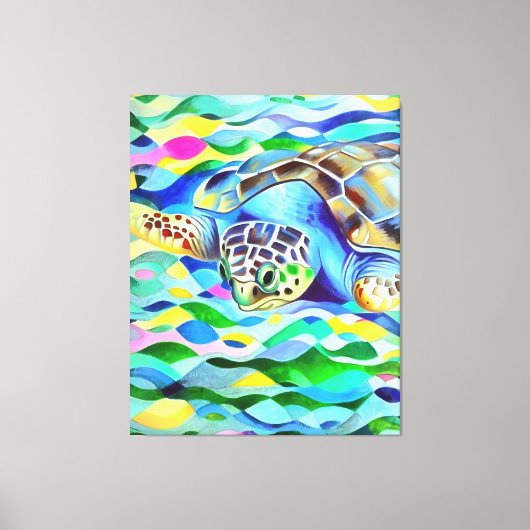 Caretta Caretta Turtle Cute and Colorful Art Canvas Afdruk (Voorkant)