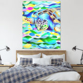 Caretta Caretta Turtle Cute and Colorful Art Canvas Afdruk (Insitu (Slaapkamer))