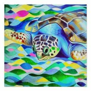 Caretta Caretta Turtle Cute and Colorful Art Perfect Poster