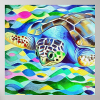 Caretta Caretta Turtle Cute and Colorful Art