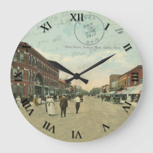 Carey Ohio Post Card Clock - Main Street 1917 Grote Klok