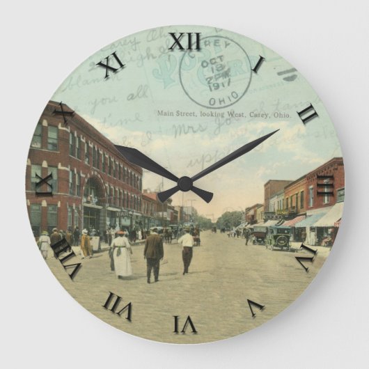 Carey Ohio Post Card Clock - Main Street 1917 Grote Klok (Voorkant)