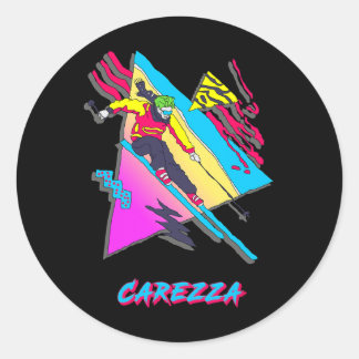 Carezza Kleurrijk Retro Skigrafisch Avontuur  Ronde Sticker