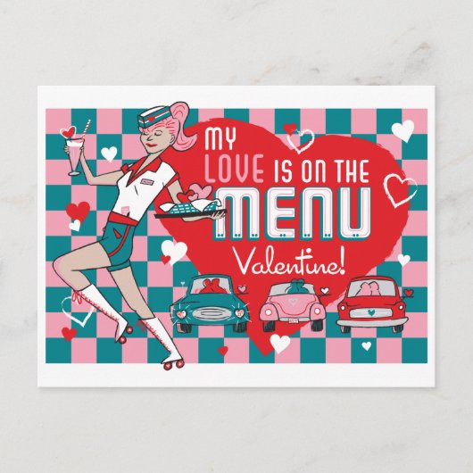 Carhop Retro Drive-In Valentijn Briefkaart (Voorkant)