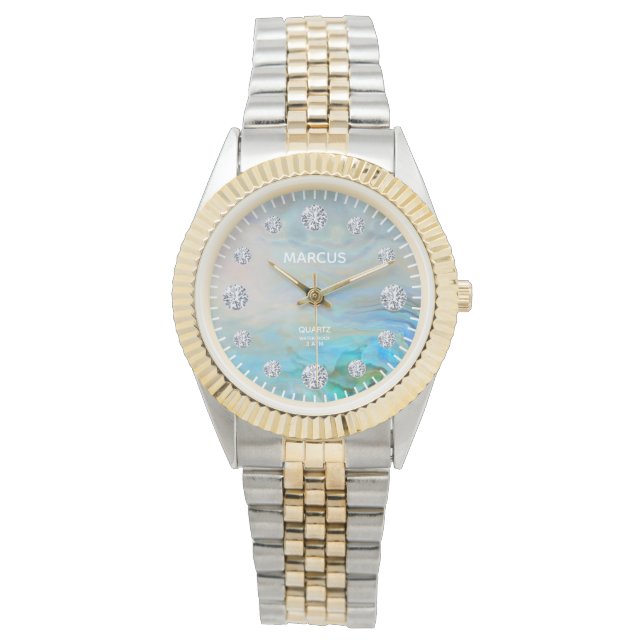 Caribbean Agaat Diamond Dial Steel & Gold Armband Horloge (Voorkant)
