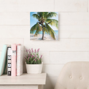 Caribbean Beach Bliss #1 #muur #kunst Vierkante Klok