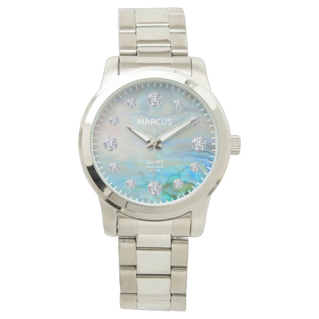 Caribbean Blue Agaat Diamond Dial Aangepast Horloge (Voorkant)