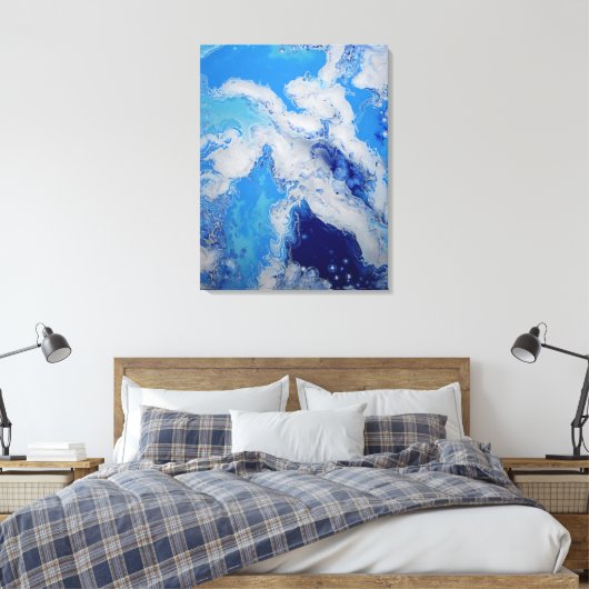 Caribbean Blue Turquoise Navy White Fluid Abstract Canvas Afdruk (Insitu (Slaapkamer))