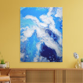 Caribbean Blue Turquoise Navy White Fluid Abstract Canvas Afdruk (Insitu (Woonkamer))