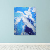 Caribbean Blue Turquoise Navy White Fluid Abstract Canvas Afdruk (Insitu (Houten vloer))